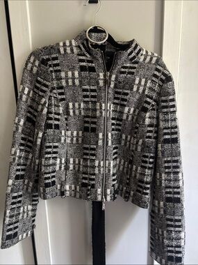 Worth Black & White Tweed Zip-Front Blazer